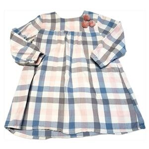 H&M Pink and Blue Gingham Pom Pom Dress 18-24 Months
